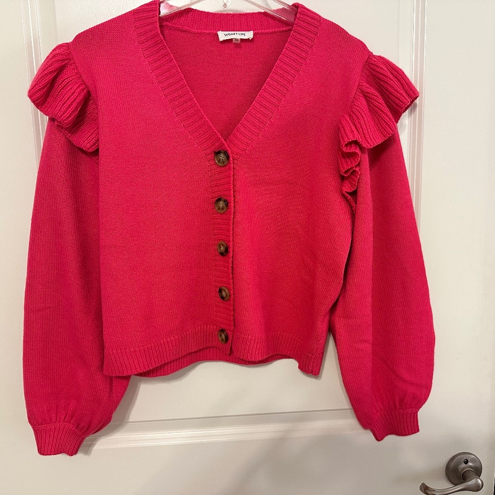 Sugar Lips Hot Pink Acrylic & Nylon Cardigan - XS